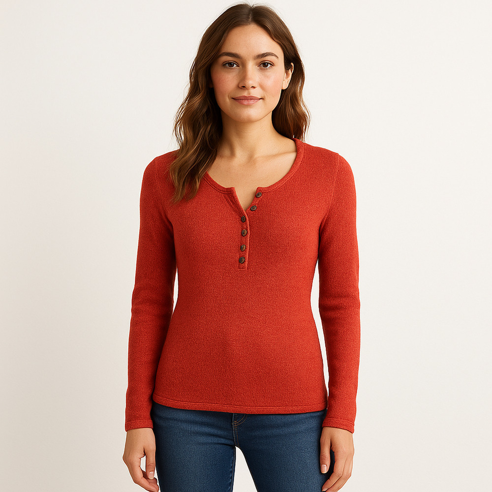 Sundance Homestead Henley Sweater S Poppy Red Cotton Silk Knit Top